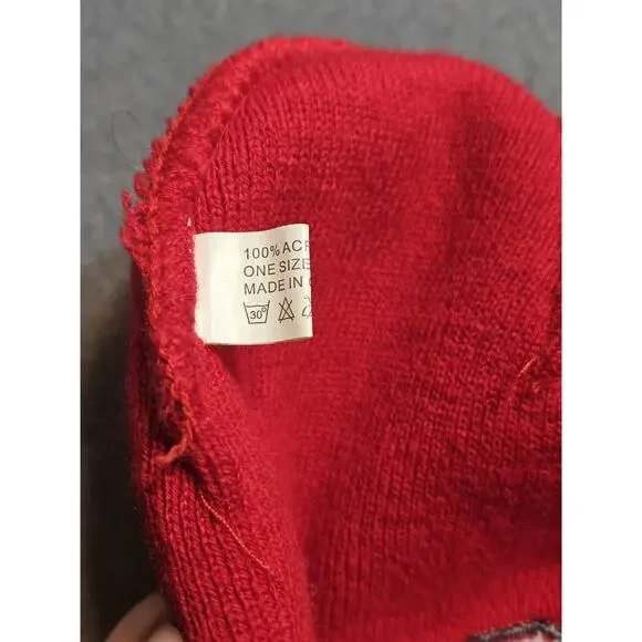 Ohio State Buckeyes Hat Red Stretch Knit Beanie Embroidered Logos Winter - Picture 3 of 3